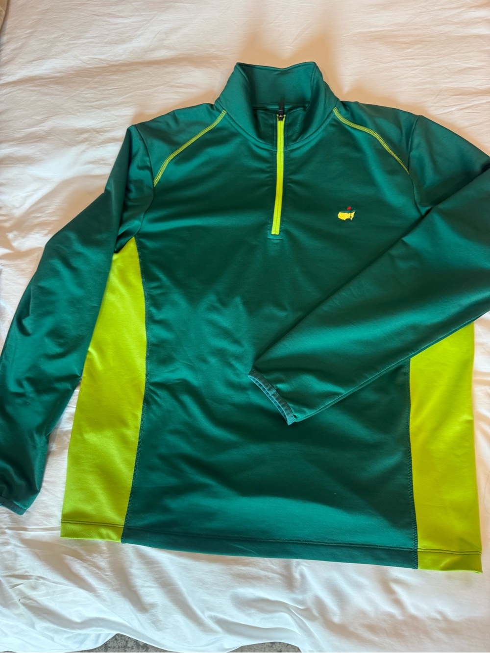 Masters Men’s Dark Green & Lime Quarter-Zip size L - Picture 2 of 4